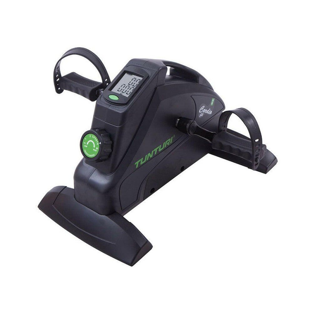 Zwarte Tunturi Cardio Fit M35 Minibike met digitale display en spanningsregeling