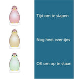 Drie kleuren Zazu pinguïn slaaptrainer met slaaptijd labels