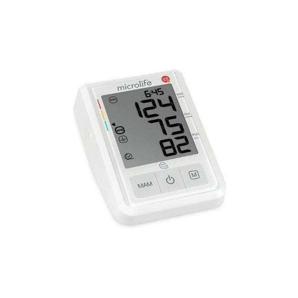 Microlife BP B3 bloeddrukmeter hoekopname met display en knoppen
