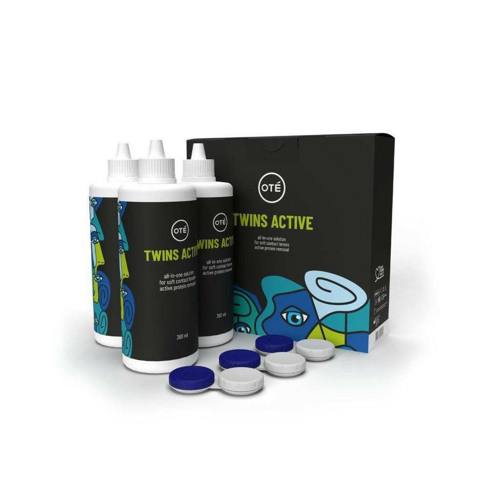 Oté Twins Active multipack lenzenvloeistof 3x360ml met proteïne-verwijderaar en 3 lenshouders
