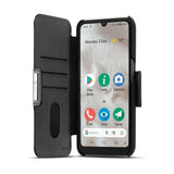 Zwarte Doro wallet case voor Doro 8100 open met telefoon en kaartvakjes