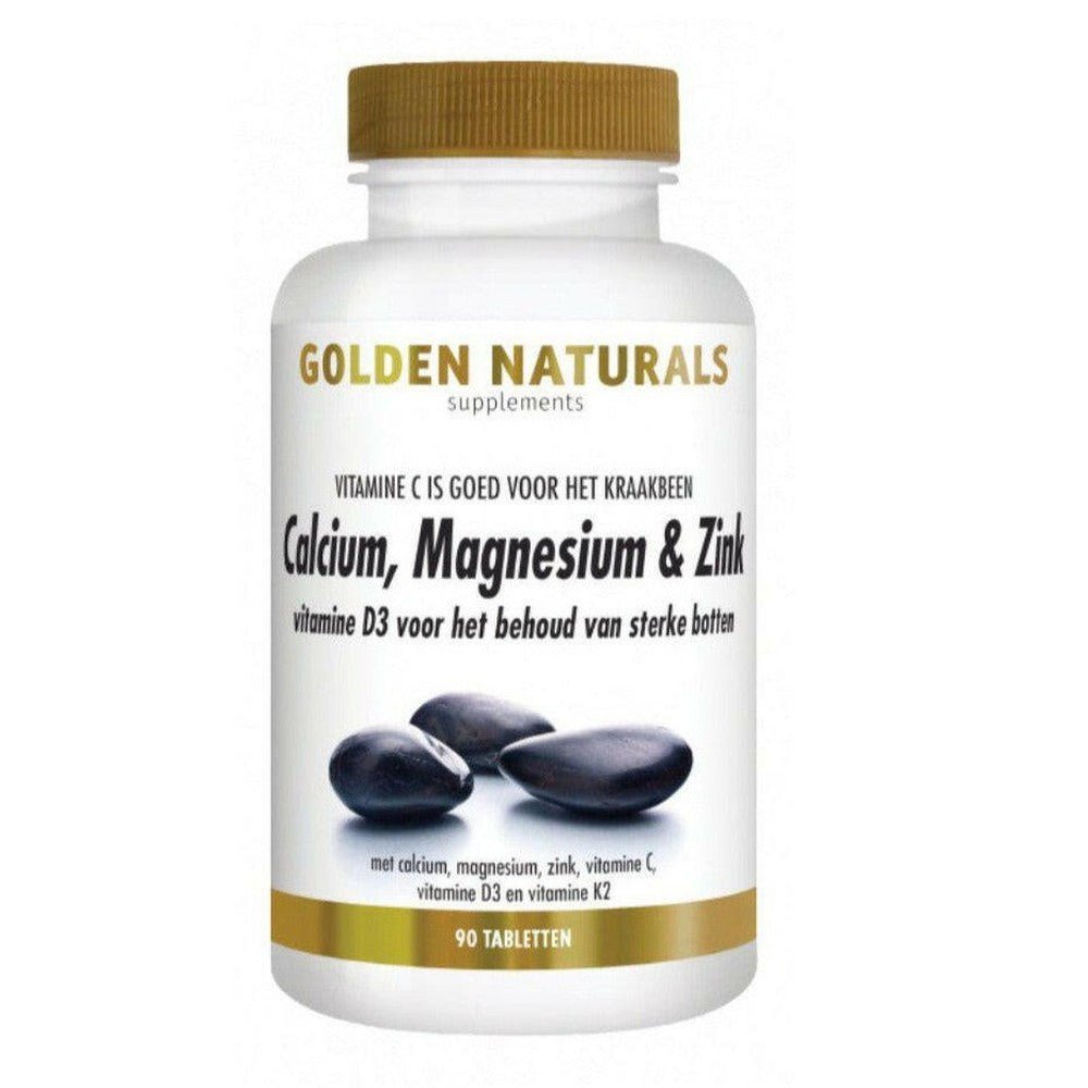 Golden Naturals Calcium Magnesium Zink supplementen 90 tabletten met vitamine D3 in witte fles