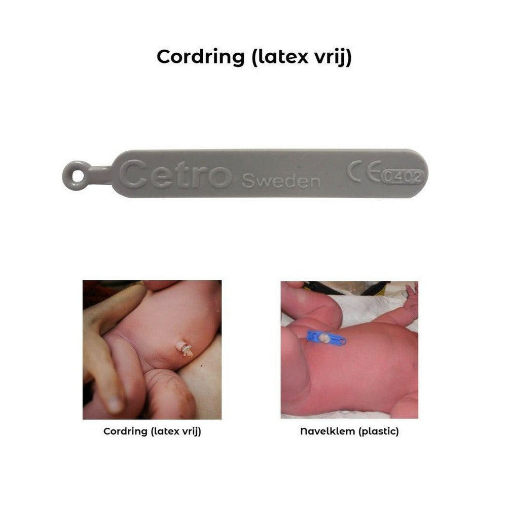 Latex vrije Cordring vergeleken met plastic navelklem voor pasgeborenen
