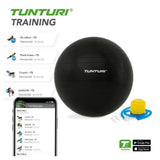 Tunturi zwarte fitnessbal 55cm met pomp en app voor thuisoefeningen