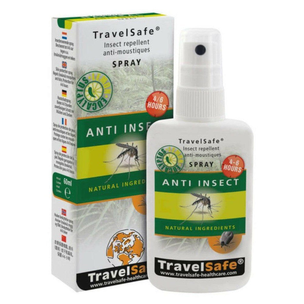 TravelSafe anti-insectenspray 60ml met Citriodiol in fles en verpakking