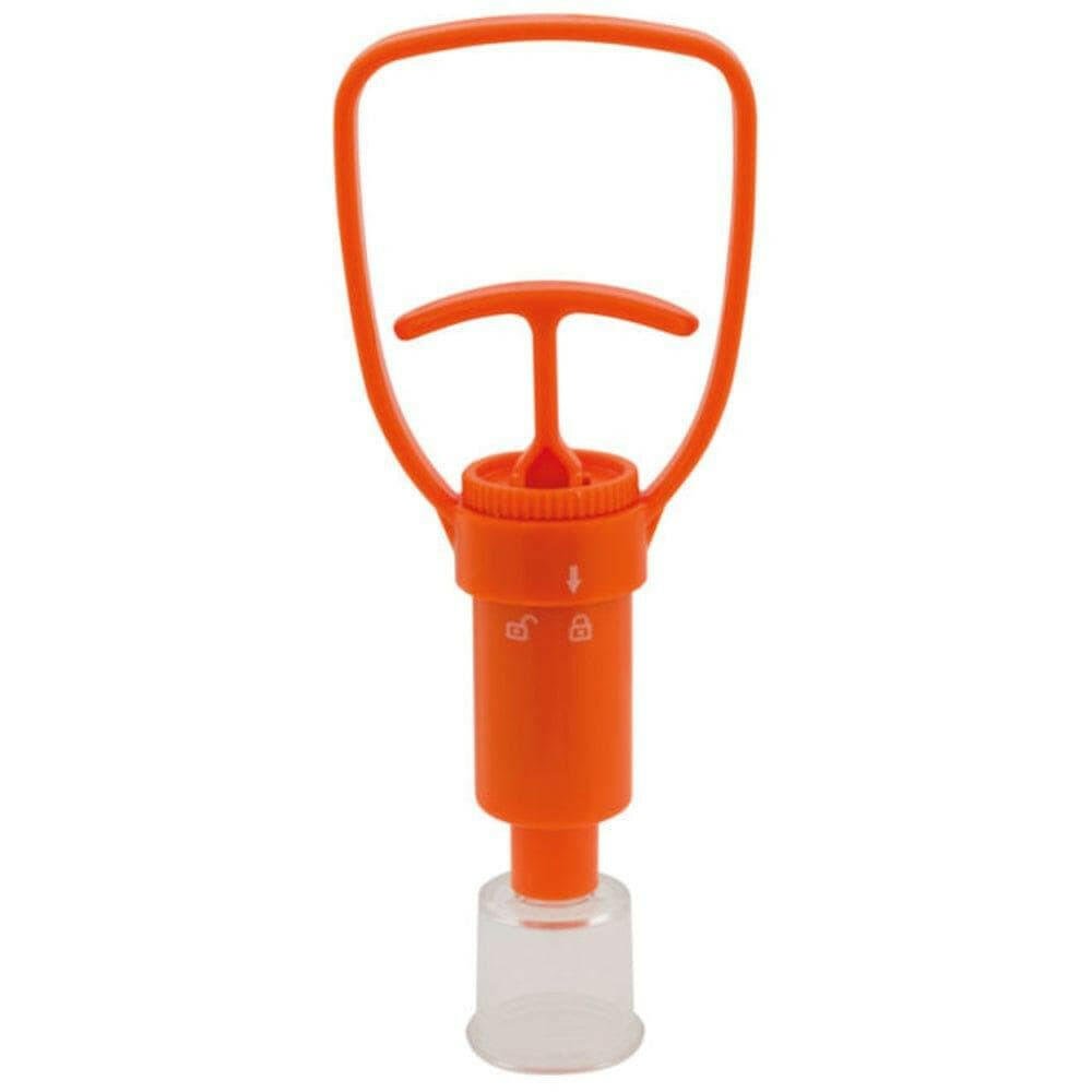TravelSafe gifuitzuiger oranje vacuümpomp met gemonteerd transparant zuigkapje