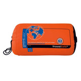 TravelSafe klamboe 2-persoons in oranje reistas met label en afmetingen