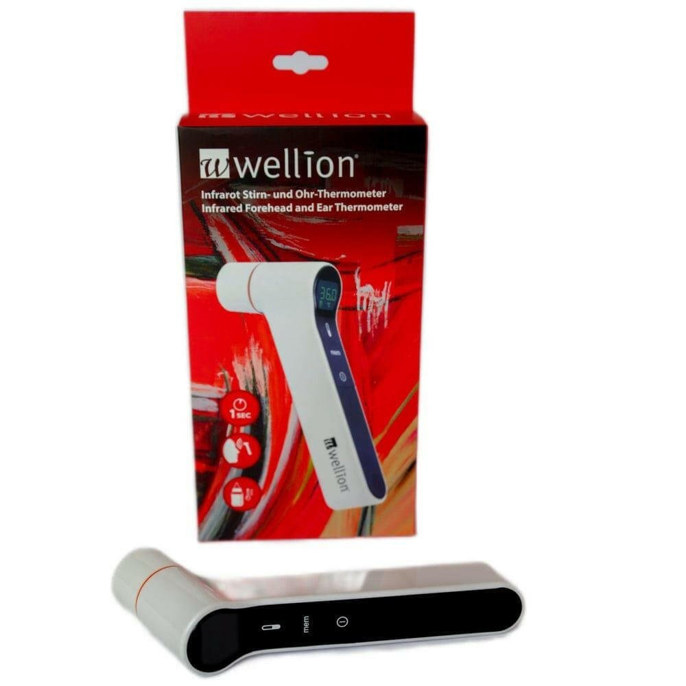 Wellion infrarood thermometer voorhoofd en oor met kleurindicator en ergonomisch ontwerp