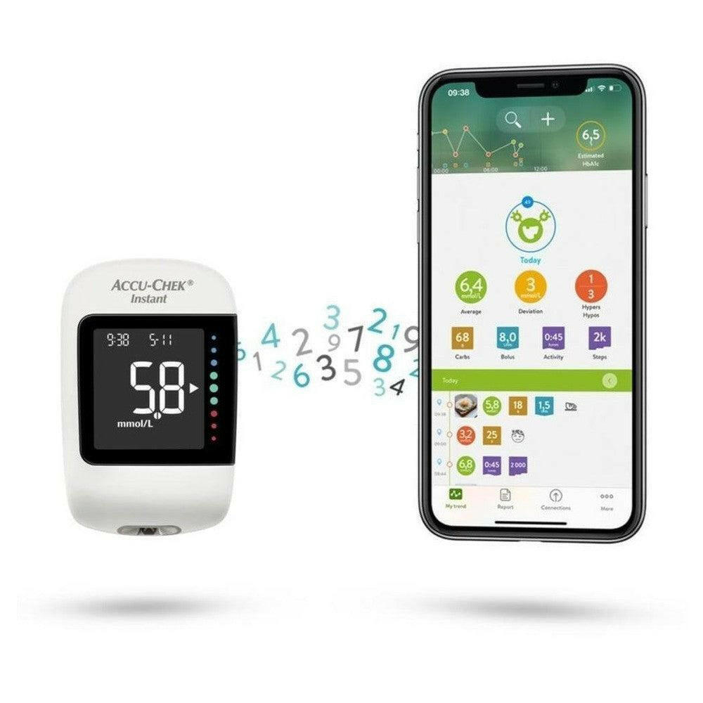 Accu-Chek Instant glucosemeter gekoppeld aan smartphone app voor dataoverdracht