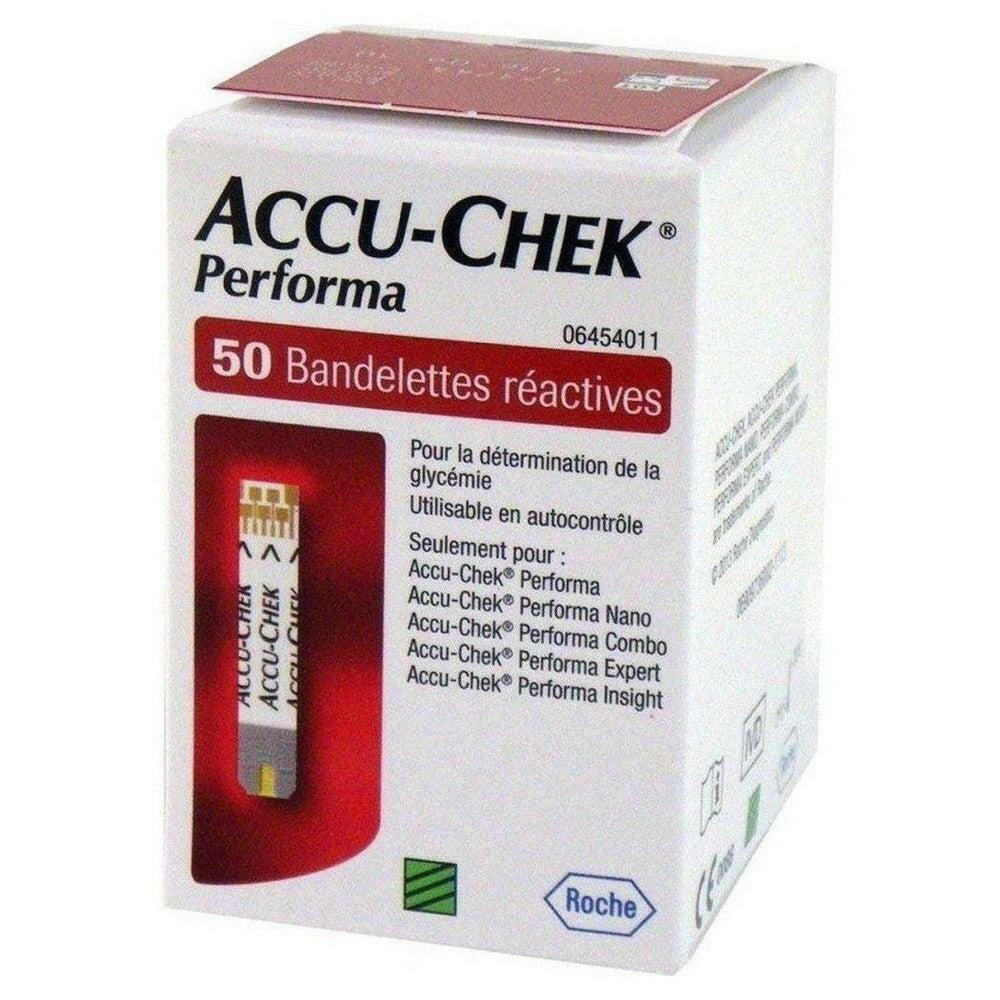 Accu-Chek Performa teststrips 50 stuks in witte verpakking met transparant venster