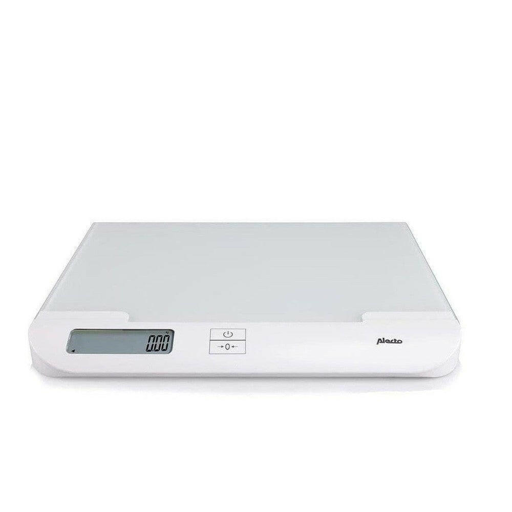 Witte Alecto personenweegschaal met minimalistisch design en digitaal scherm