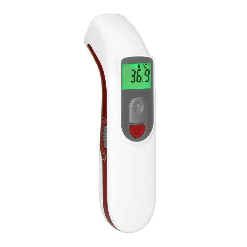 Alecto BC-38 digitale voorhoofdthermometer met groen LCD-scherm en rode accenten