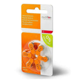 Individuele verpakking Audifon P13 oranje hoortoestelbatterij met 5 stuks en 0% kwik label