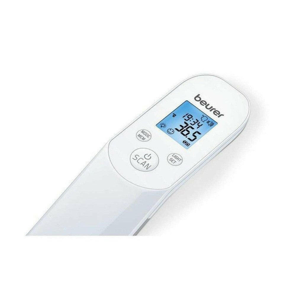 Close-up Beurer FT85 thermometer display met smiley indicator en knoppen