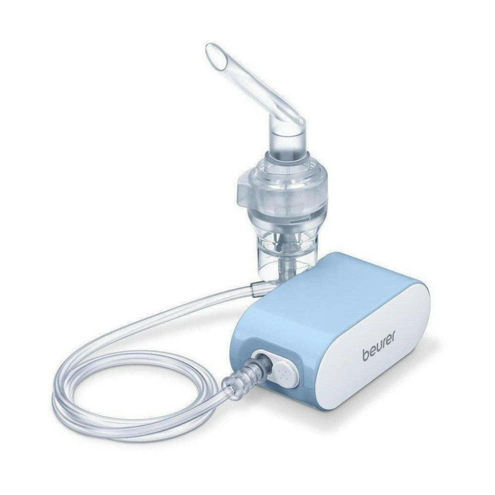 Beurer IH 60 inhalator lichtblauw wit met gebogen mondstuk