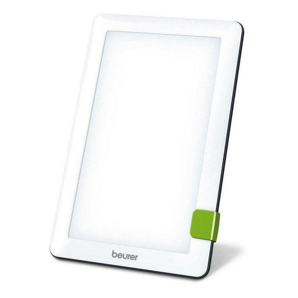 Beurer TL30 daglichtlamp verticaal staand met groene standaard en zwart frame