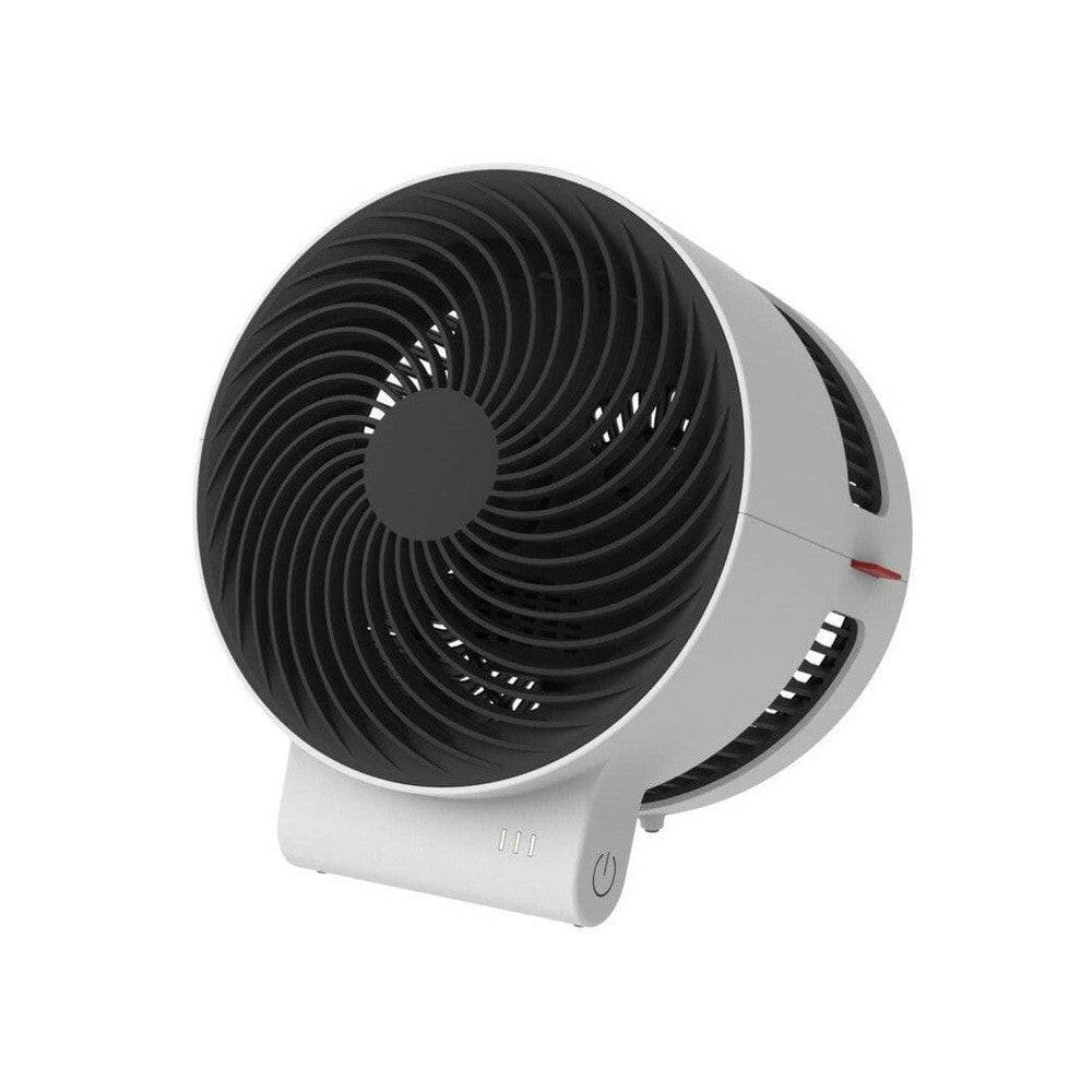 Zijzicht witte Boneco F100 ventilator met zwarte bladen