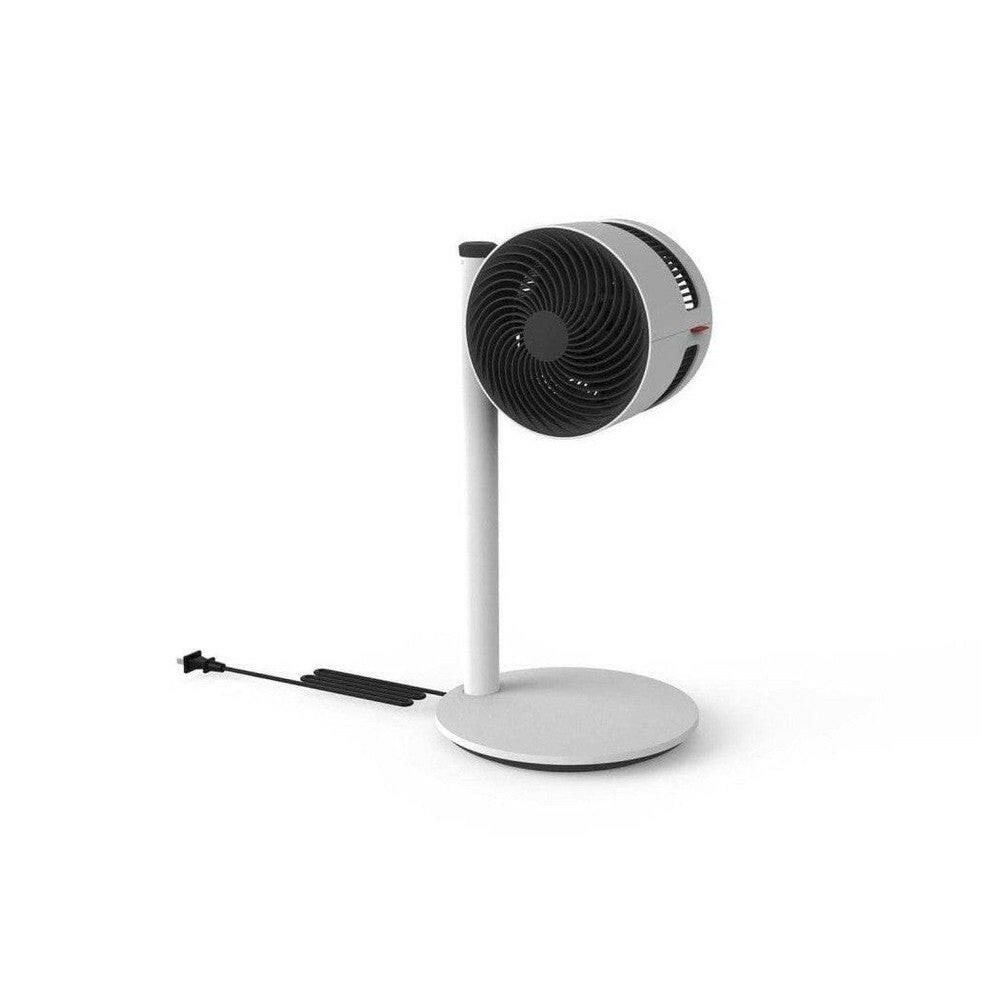 Zijprofiel witte Boneco F120 vloerventilator met draaiknop en kabel