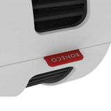 Boneco logo close-up op witte ventilatorkop met zwarte ribbels