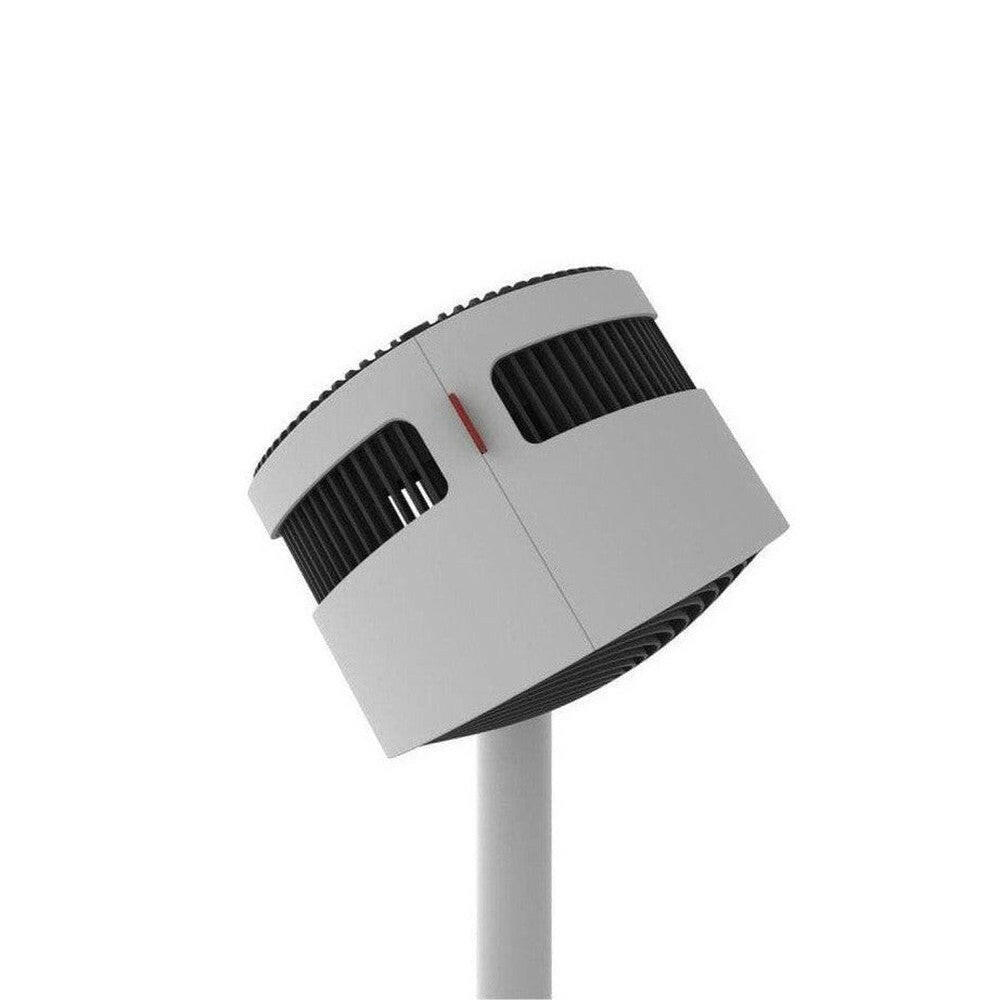 Close-up witte ventilatorkop Boneco F120 met zwarte luchtsleuven en rood accent