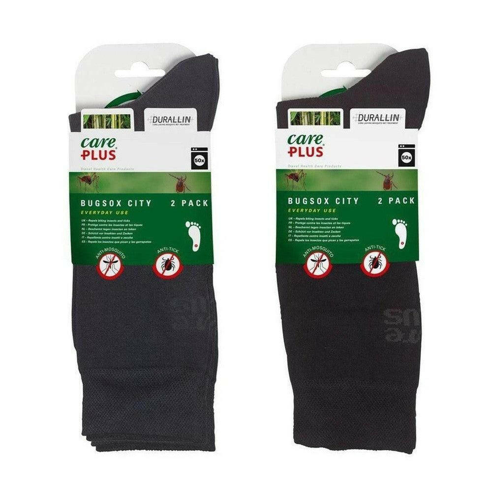 Care Plus Bugsox City zwarte wandelsokken 2-pack in verpakking met teken- en muggenbescherming