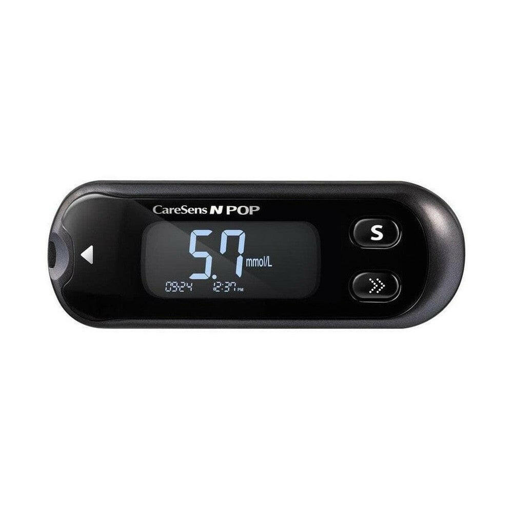 CareSens N POP bloedsuikermeter zwart glanzend met digitale display en knoppen