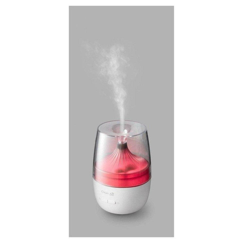 Clean Air Optima AD-302 aroma diffuser in gebruik met rode verlichting en nevel