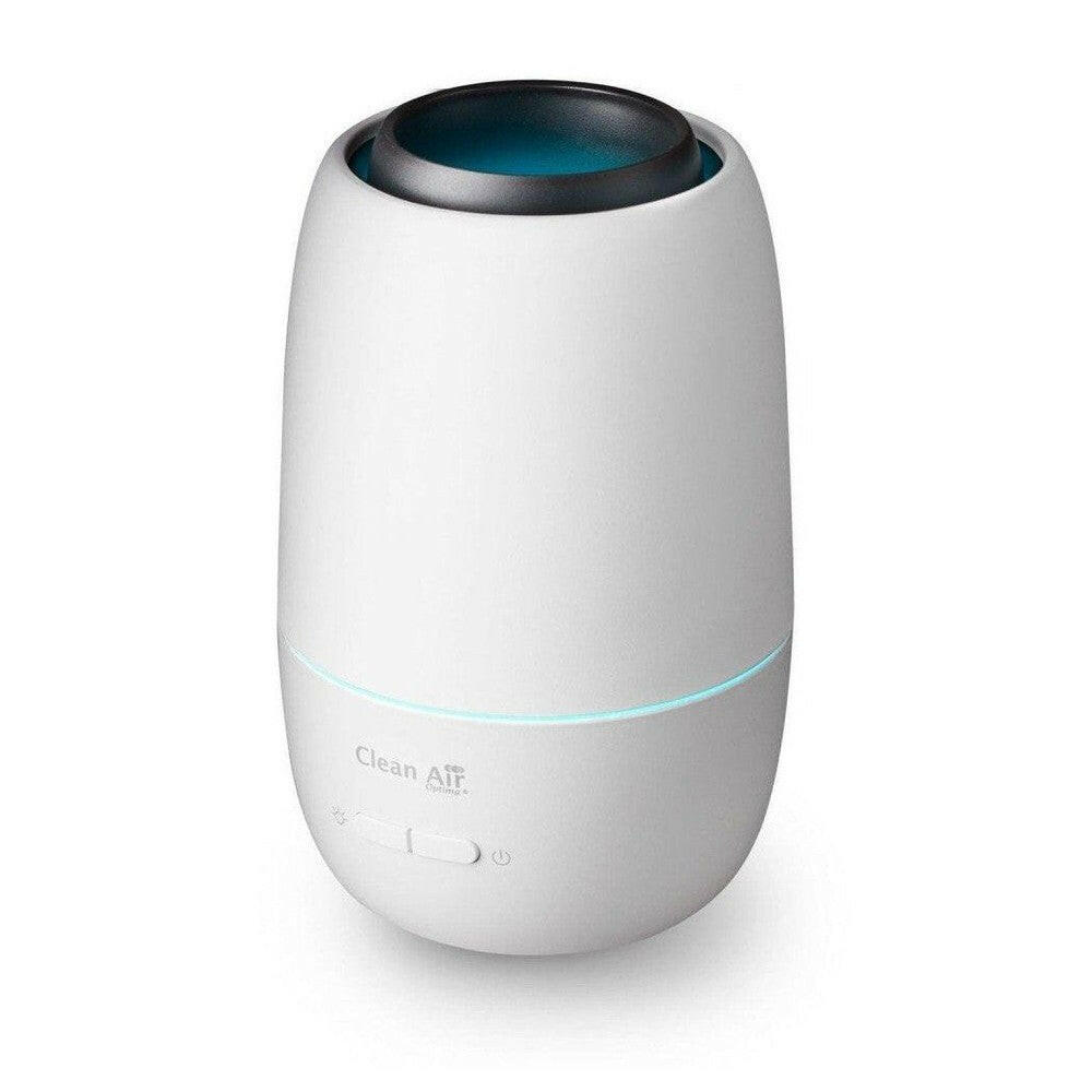 witte aroma diffuser Clean Air Optima AD-303 met blauwe LED-ring en bedieningsknoppen
