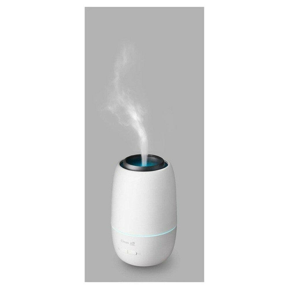 witte cilindrische aroma diffuser Clean Air Optima AD-303 met blauwe LED-ring en nevelstralen