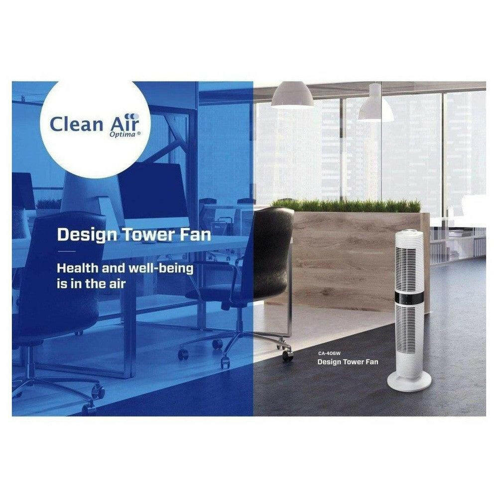 Clean Air Optima CA-406W witte design torenventilator in modern kantoor