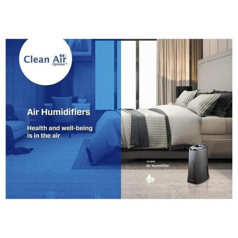 Clean Air Optima CA-603 zwarte luchtbevochtiger in moderne slaapkamer met ionisator