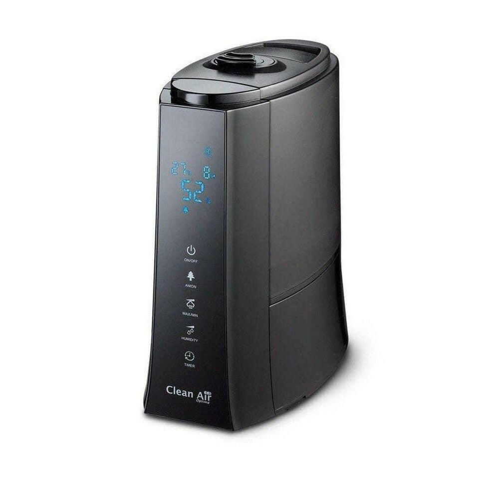 Clean Air Optima luchtbevochtiger met blauw LCD-display voor vochtigheid en temperatuur