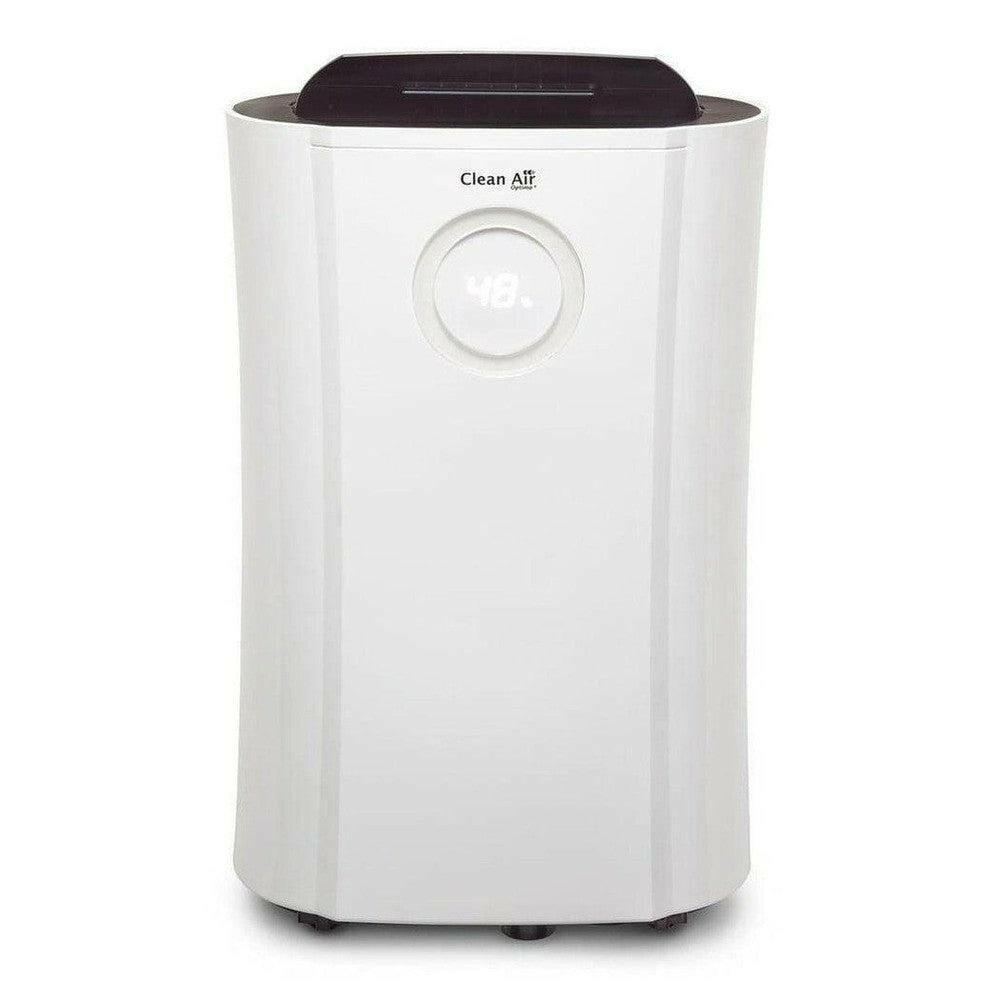 Frontaal witte Clean Air Optima luchtontvochtiger met digitale vochtigheidsmeter