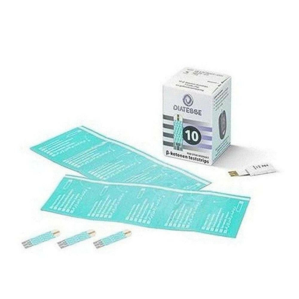 Diatesse β-ketonen teststrips verpakking met 10 stuks en turquoise handleiding