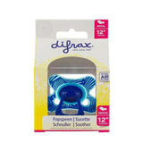 Verpakking Difrax Dental fopspeen 12+ blauw met transparant venster en merklogo