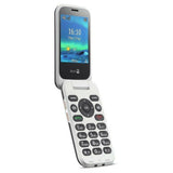 Witte geopende Doro 6880 klaptelefoon met groot scherm en groot toetsenbord