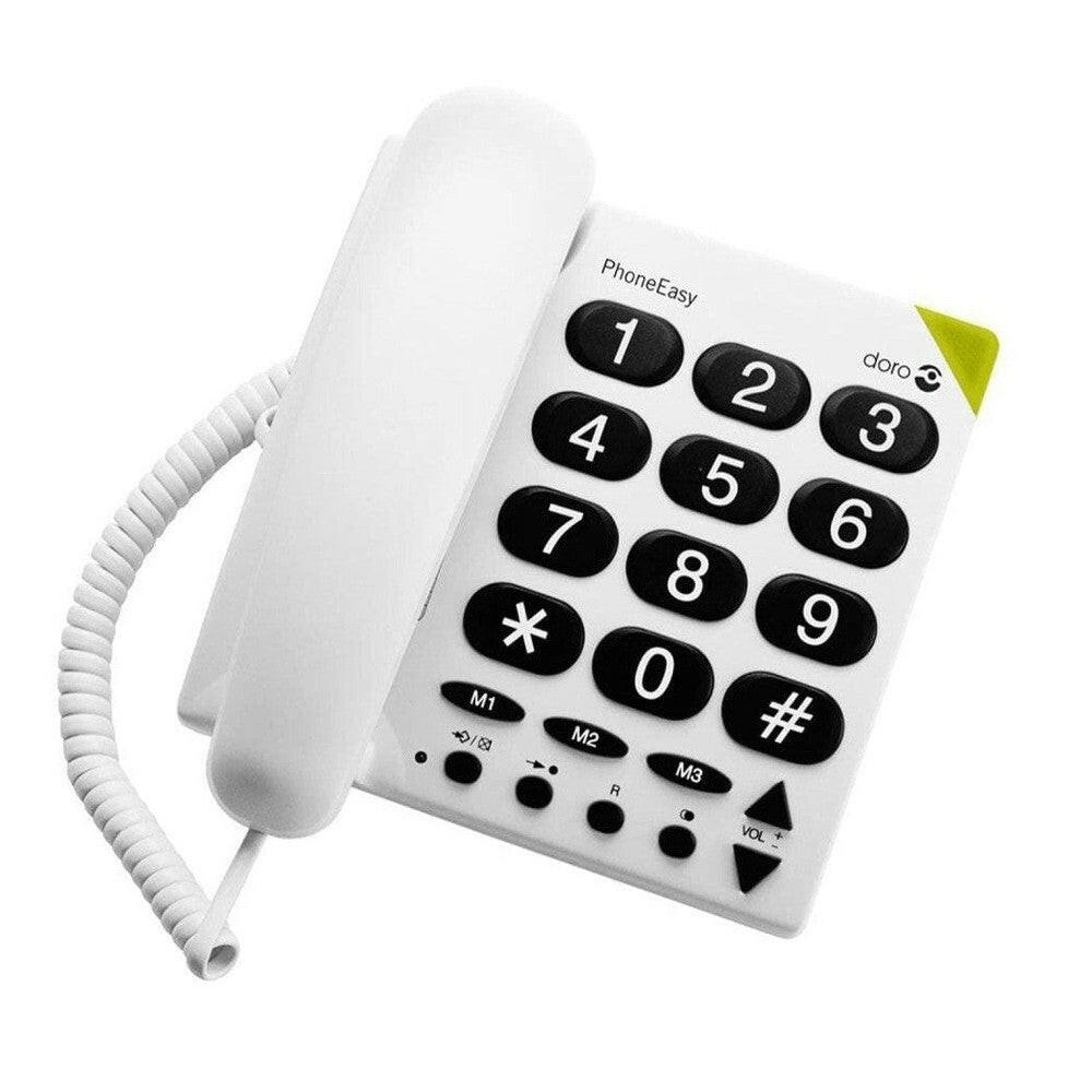 Doro PhoneEasy 311c vaste telefoon wit van bovenaf met duidelijke knoppen