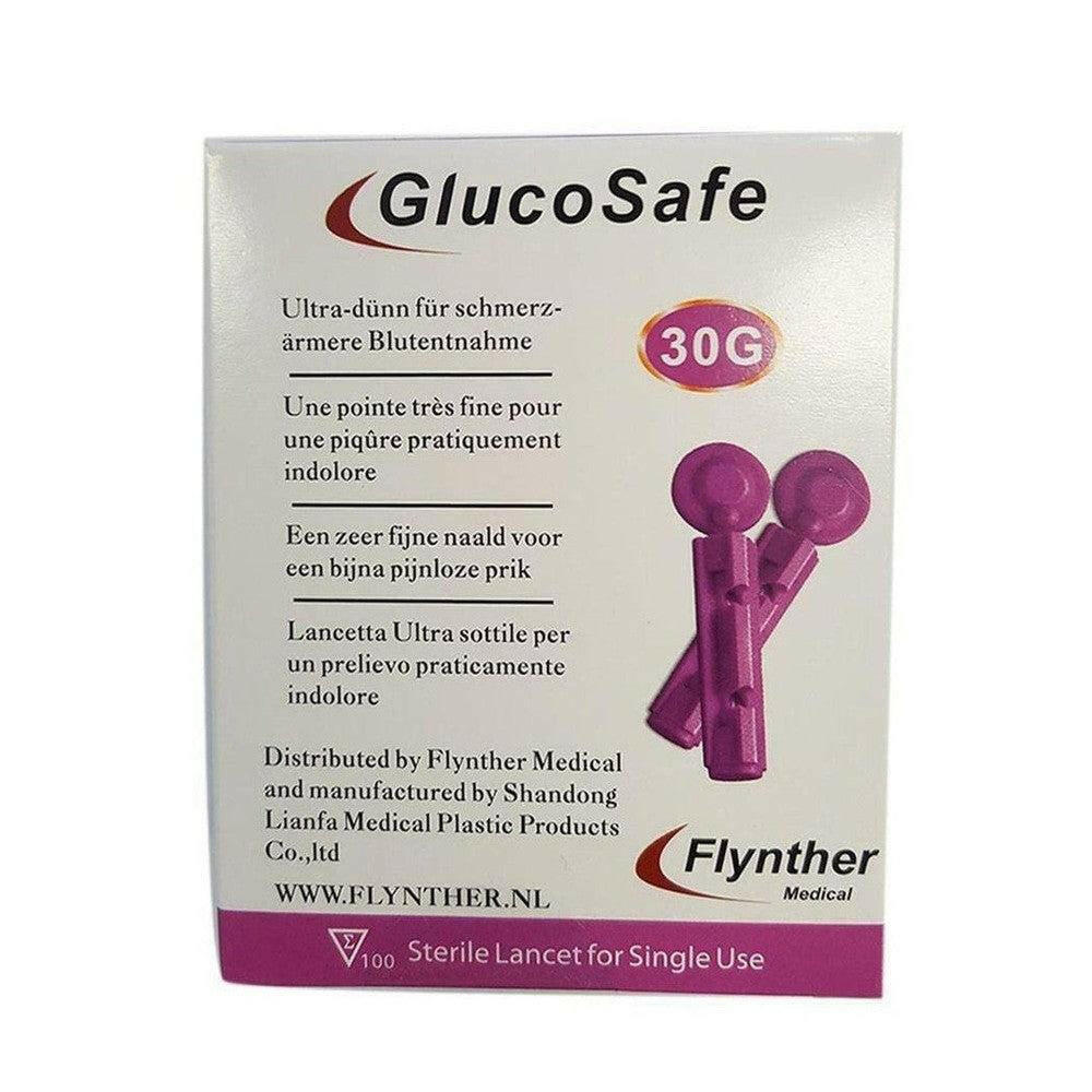 Verpakking 100 stuks GlucoSafe 30G lancetten van Flynther voor eenmalig gebruik