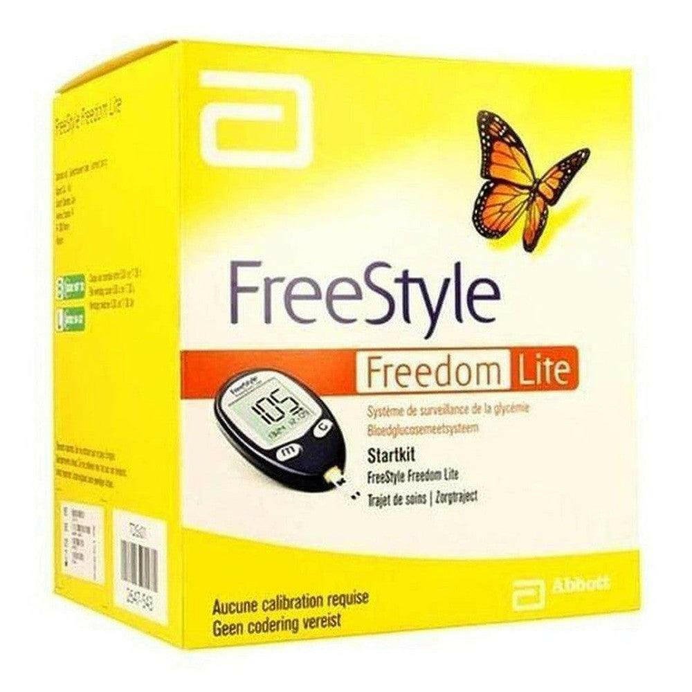 FreeStyle Freedom Lite startpakket verpakking met vlinderlogo en 8 teststrips