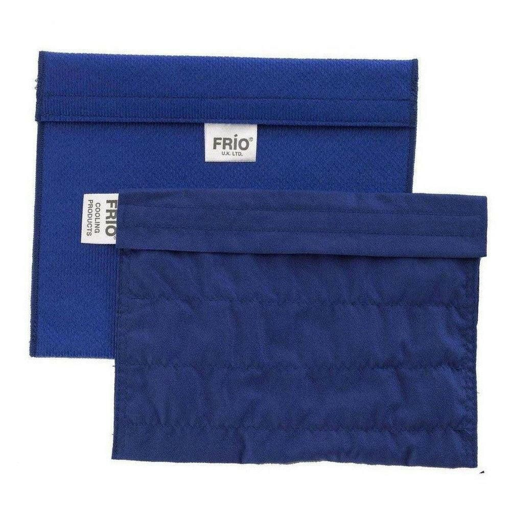 Blauwe Frio koeltas voor insuline en medicijnen met label