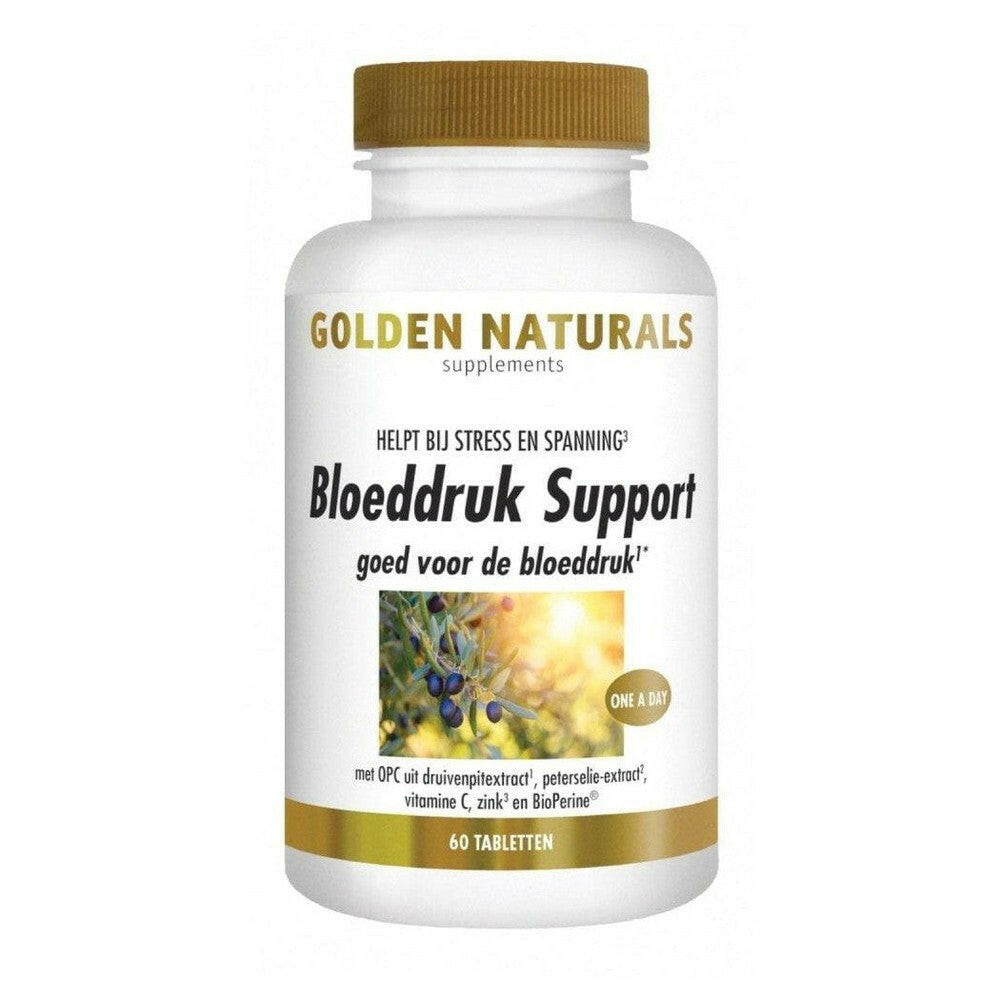 Golden Naturals Bloeddruk Support fles met 60 veganistische tabletten voor stress en bloeddruk