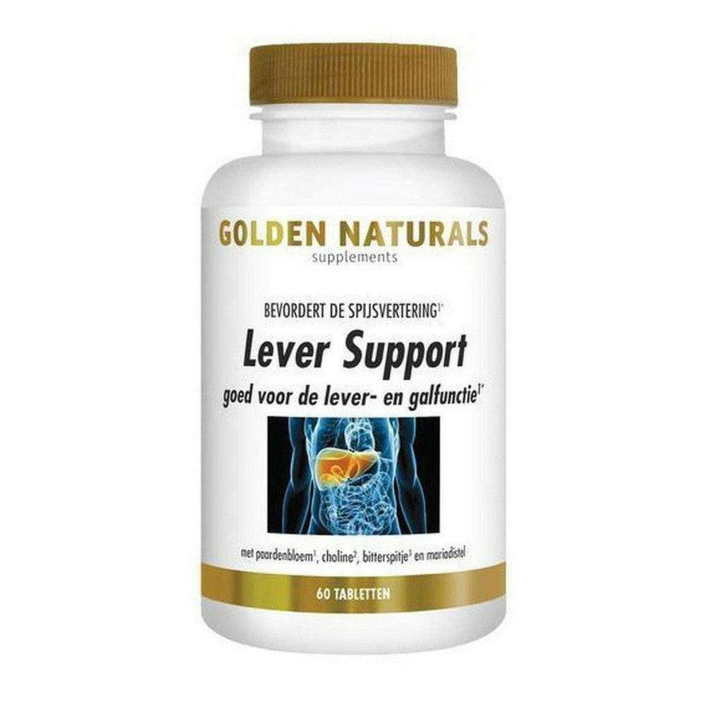 Golden Naturals Lever Support 60 vegan tabletten in witte fles met gouden dop voor leverondersteuning en spijsvertering