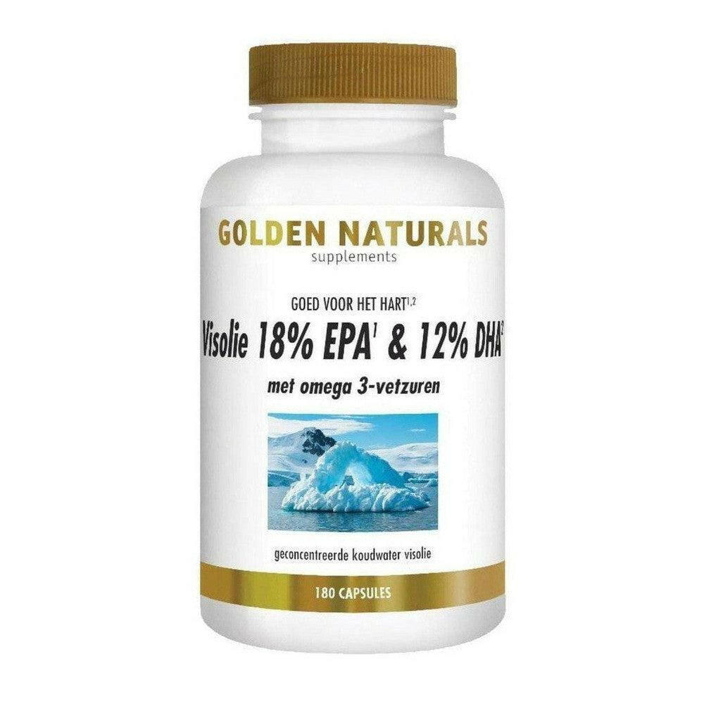 Golden Naturals Visolie 18% EPA & 12% DHA fles met 180 capsules voor hart en bloedvaten