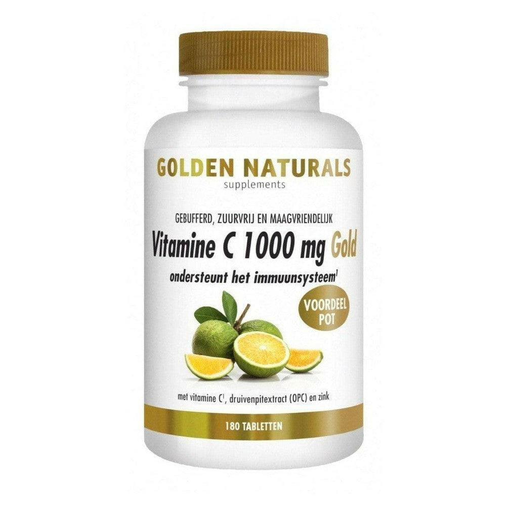 Golden Naturals Vitamine C 1000 mg Gold 180 tabletten gebufferd in witte fles met gouden dop