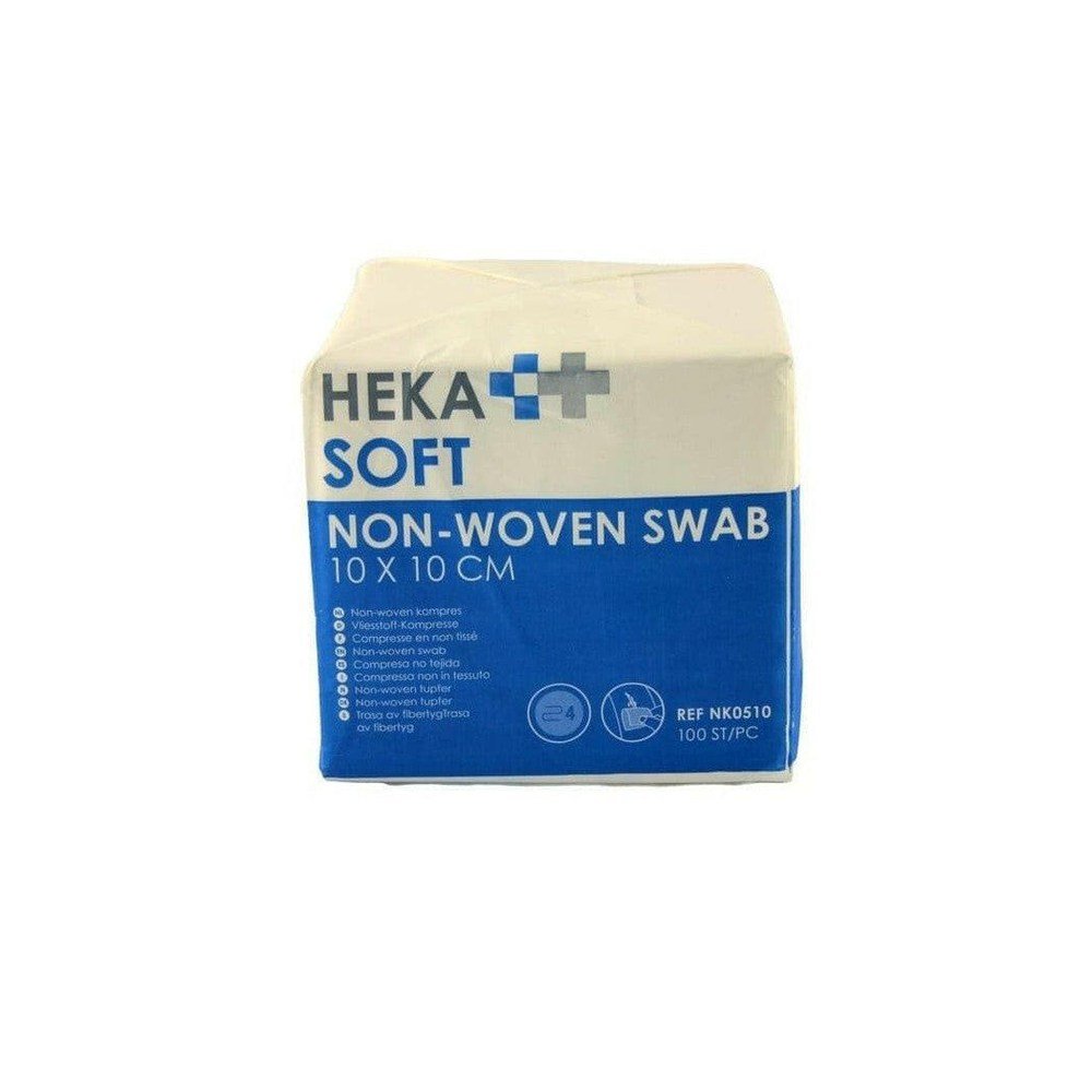 HEKA niet-steriele gaasjes 10x10 cm verpakking met blauw etiket