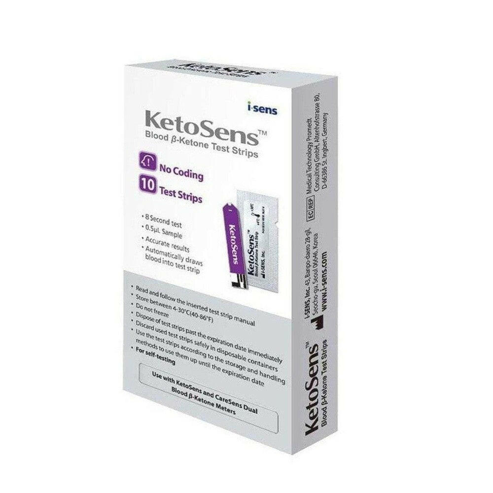 KetoSens bloed ketonen teststrips verpakking 10 stuks paars zwart i-SENS