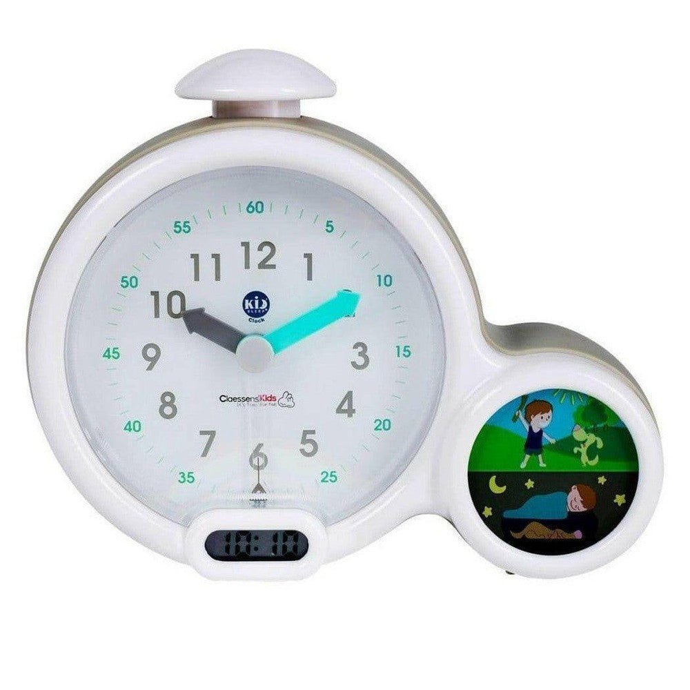 Grijze Kid'Sleep kinderwekker met analoge klok en dag-nacht verlichting voor slapentraining