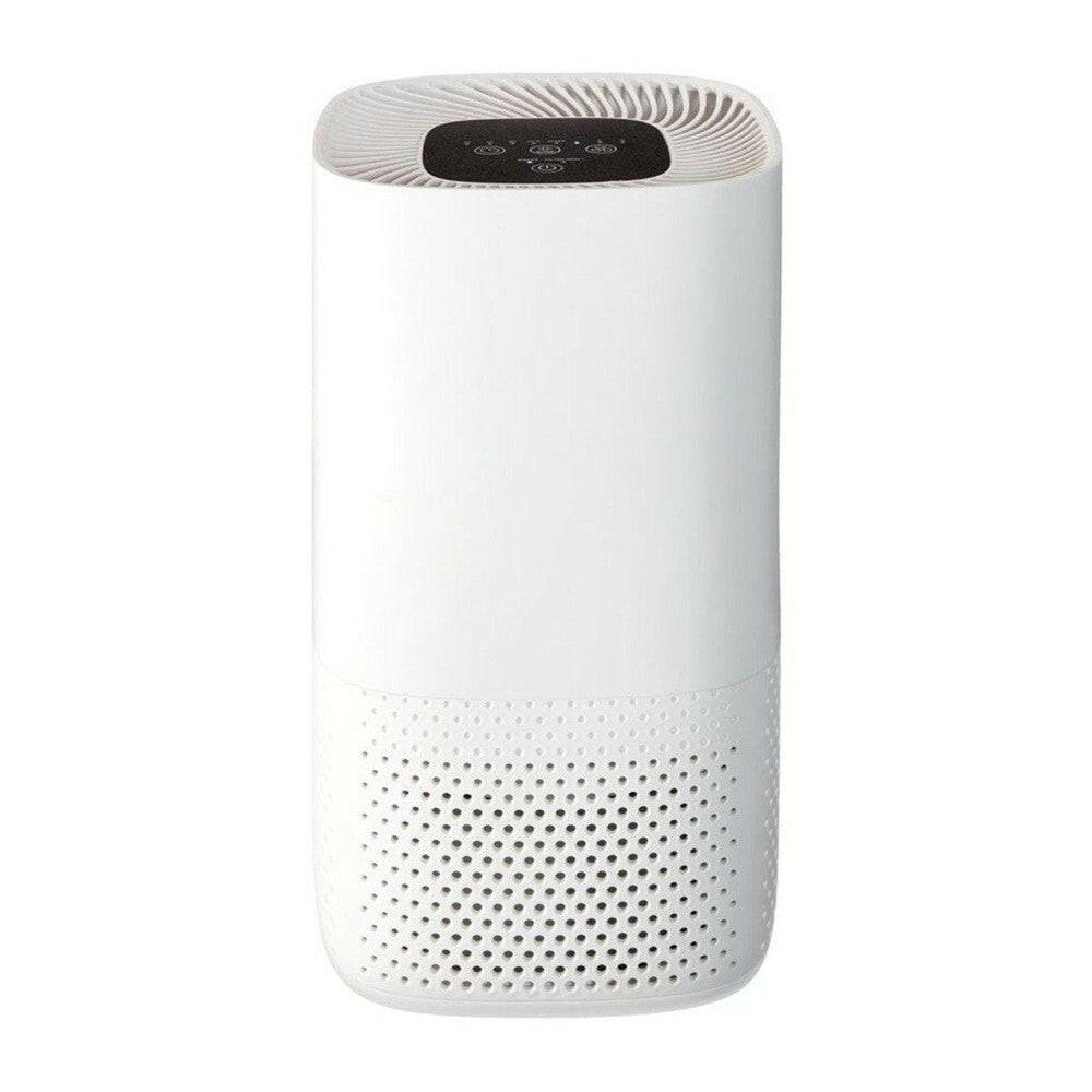 Witte cilindrische Lanaform luchtreiniger met golvend ventilatiepatroon bovenop