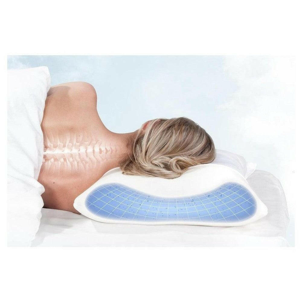 Lanaform Aqua Comfort waterkussen ondersteunt nek en ruggengraat bij rugligging