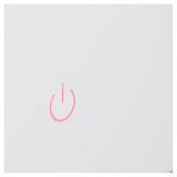 Touchscreen power-symbool roze verlicht op matte witte oppervlakte